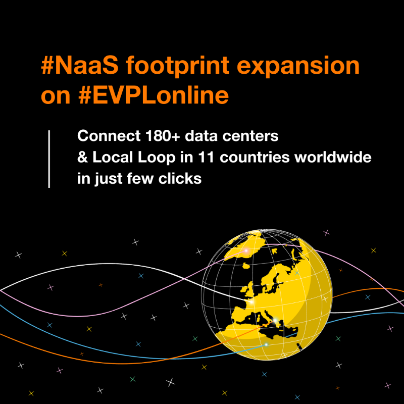 OrangeWholesale's tweet photo. @OrangeIC is expanding its #NaaS #footprint on #EVPLonline : Connect 180+ data centers &amp; Local Loop in 11 countries worldwide in just few clicks 🌐 

Get in touch with our team and learn more about our #EVPL solutions ➡️ https://t.co/1xH4v6Ddlo