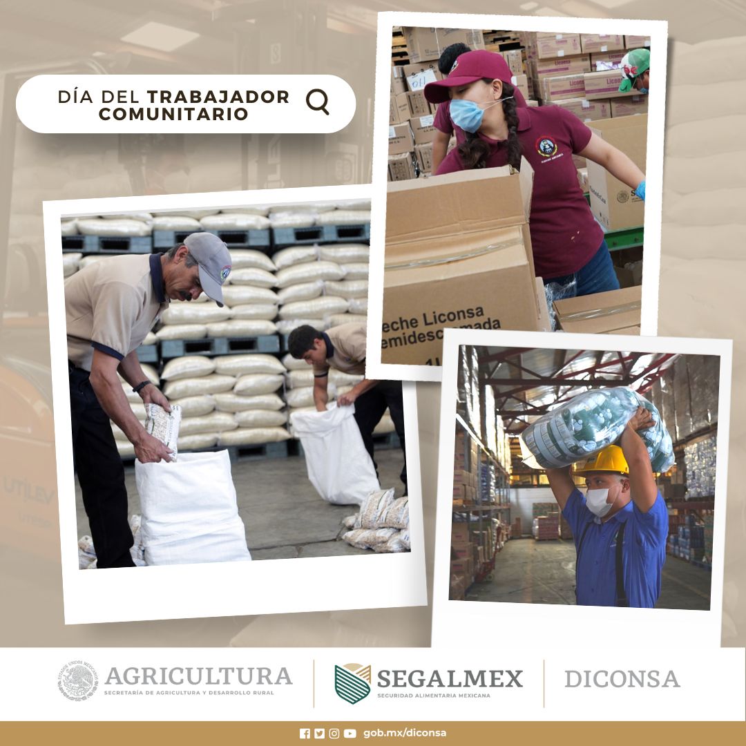 SegalmexDiconsa's tweet photo. Hoy conmemoramos a quienes con su fortaleza y liderazgo trabajan para que opere de manera oportuna el Programa de #AbastoRural de #DICONSA.
¡Feliz Día del #TrabajadorComunitario! 🙋‍♂️🙋‍♀️🇲🇽 https://t.co/N4UlKKjkb4