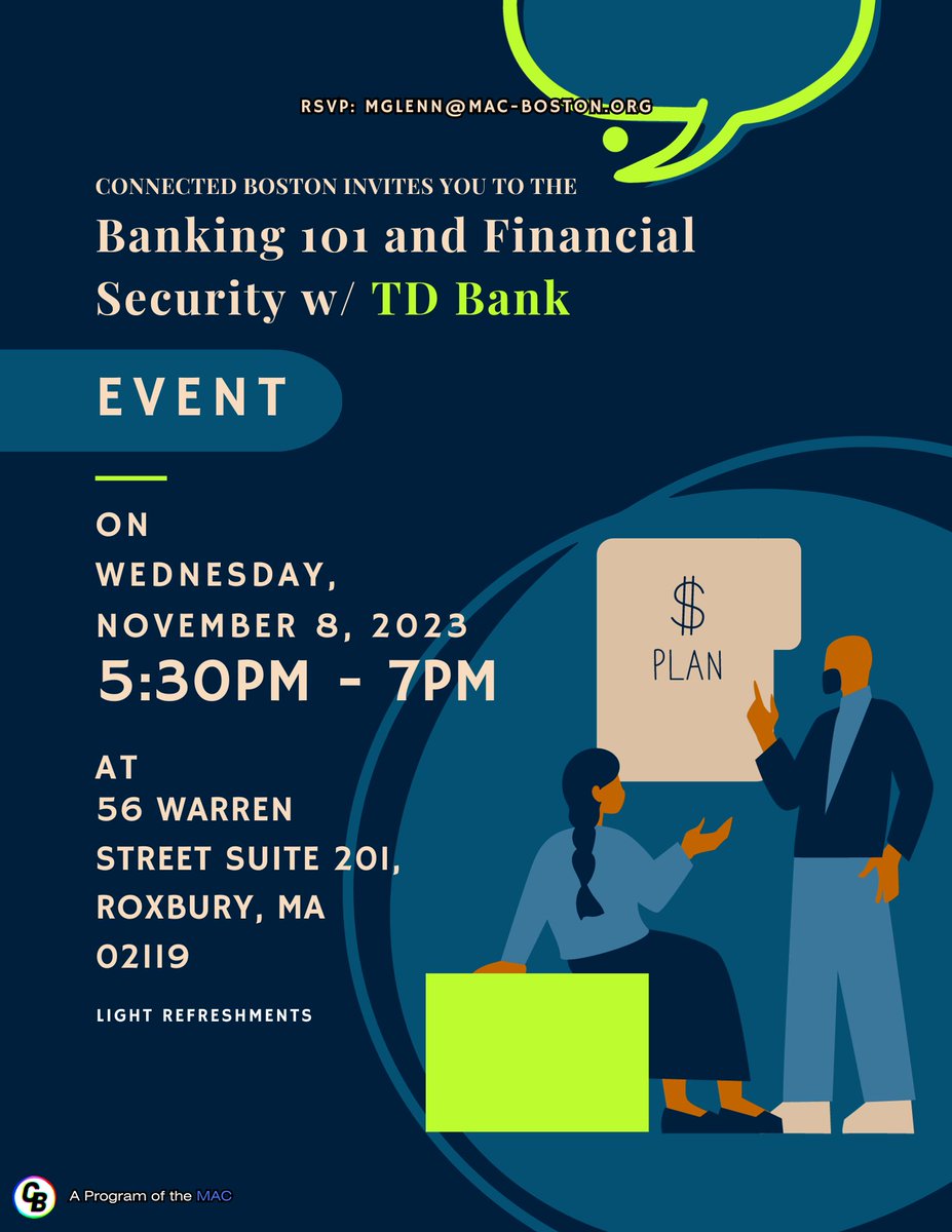BostonConnected's tweet photo. 🤑 Ready to level up your financial game? 🚀 Join us at the Financial 101 event, powered by TD Bank and hosted by Connected Boston! 💰 Learn the essentials for financial success. 💡 Your future self will thank you. 🙌 #Financial101 #TDxBoston #ConnectedBoston #FinancialLiteracy https://t.co/hgUlT8lgLI