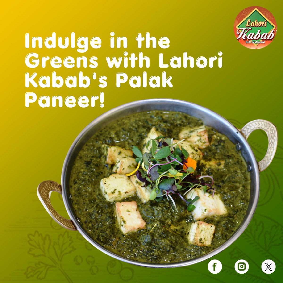 Let your taste buds dance to the rich and creamy texture of our Palak Paneer, where fresh spinach meets soft paneer,  offering a dish full of flavor and nourishment!

Call us Now: +1 717-547-6062
#lahorikababandgrill #Lahoriflavors #PalakPaneer #fresh #spices #greens #spinach