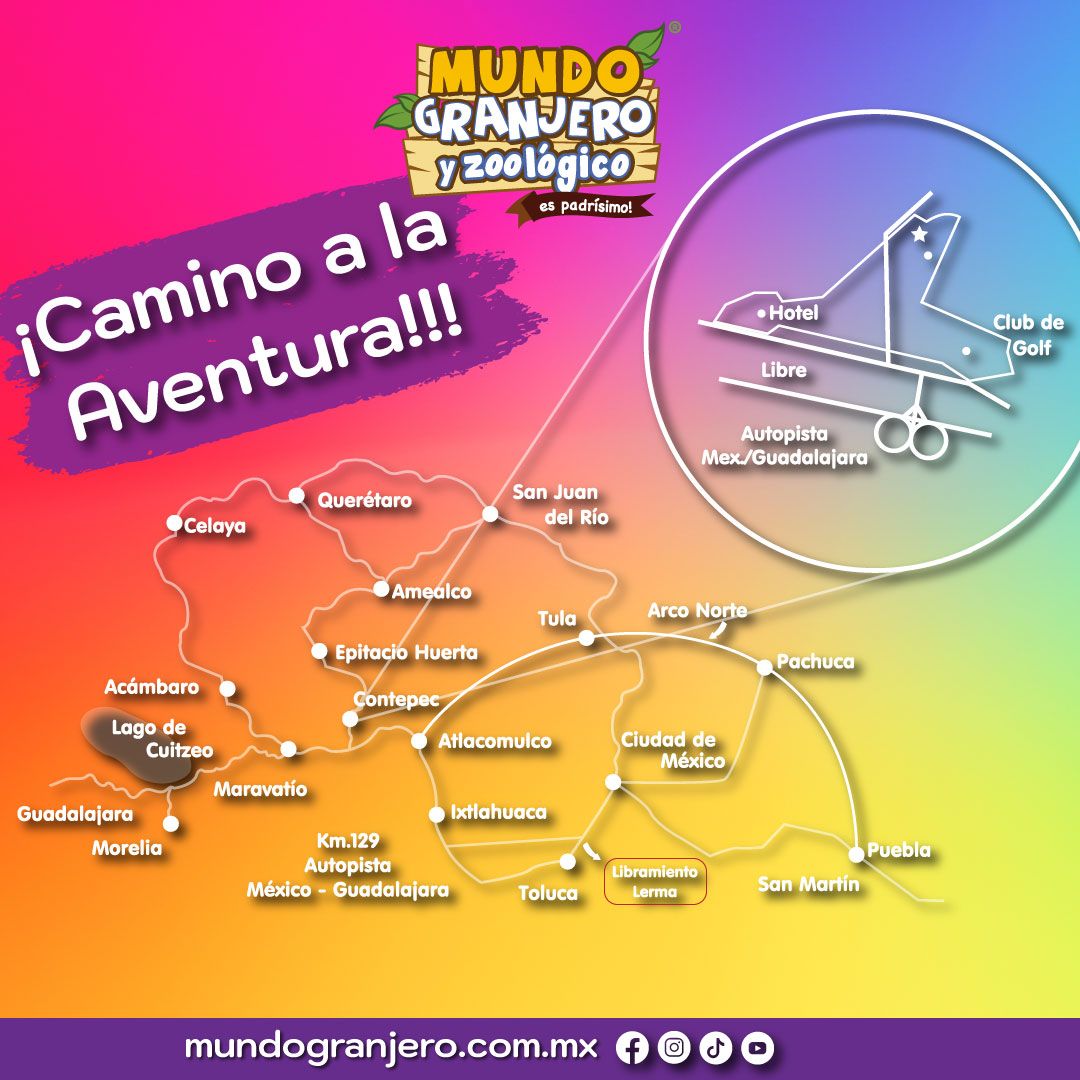 TEXTO:Si aún no sabes cómo llegar a Mundo Granjero, en nuestro sitio web puedes conocer las zonas de acceso al parque y llegues lo más pronto posible para divertirte con tu familia.
📷📷

Más información aquí 📷
mundogranjero.com.mx/visita

 #12deOctubre #mundogranjero #Mexico