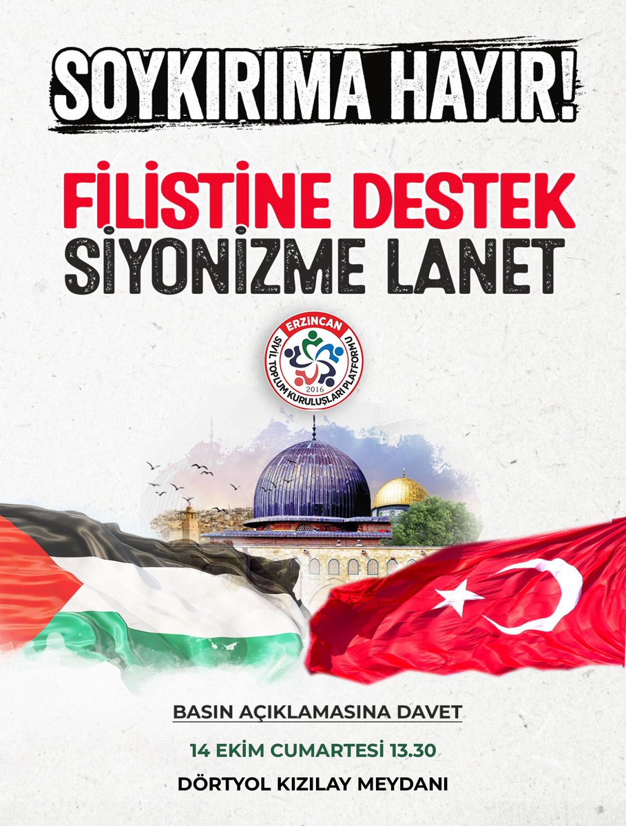 gul_nebi's tweet photo. 🎙️Basın Açıklamasına Davet Ediyoruz

    SOYKIRIMA  HAYIR❗️ 
    FİLİSTİNE  DESTEK 🤲 
    SİYONİZME LANET❗️
▪️BASIN AÇIKLAMASI ▪️

🗒️ :14 Ekim /Cumartesi
⏱️ :13.30
📍 : Dörtyol Kızılay Meydanı https://t.co/tzbPtfSajQ