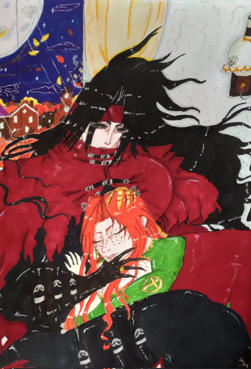 Yazzyrothart's tweet image. #HappyBirthdayVincentValentine 
#ヴィンセント 
#October13 
#FFVII #FF7Rebirth #FF7  
He's cuddling up with his favourite person 🍁
Have a Vincent with my oc Dara .