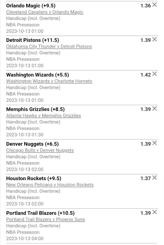 X5A8B0621
2legged coners
Then the rest of the slip its Basketball handi cap.
16.50odds
Just know the Bookie still fighting but lana we fighting back. You can chop this to 2 or 3 odds then stake Higher.🙏🙏🙏🙏🙌🙌