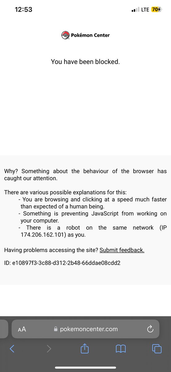 Jru336's tweet photo. @Pokemon Really though? Is this just me or is everyone blocked for just typing in the website https://t.co/l2m1StaBLQ