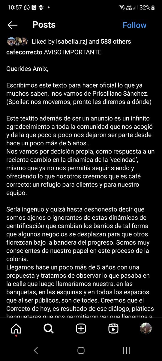 andres_dlap's tweet photo. Después de Ricos Jugos, también cierra Café Correcto. Según relatan en su comunicado.

En ambos casos, mencionan dinámicas de gentrificación y desplazamiento como parte de la explicación https://t.co/ob6VF8drSx