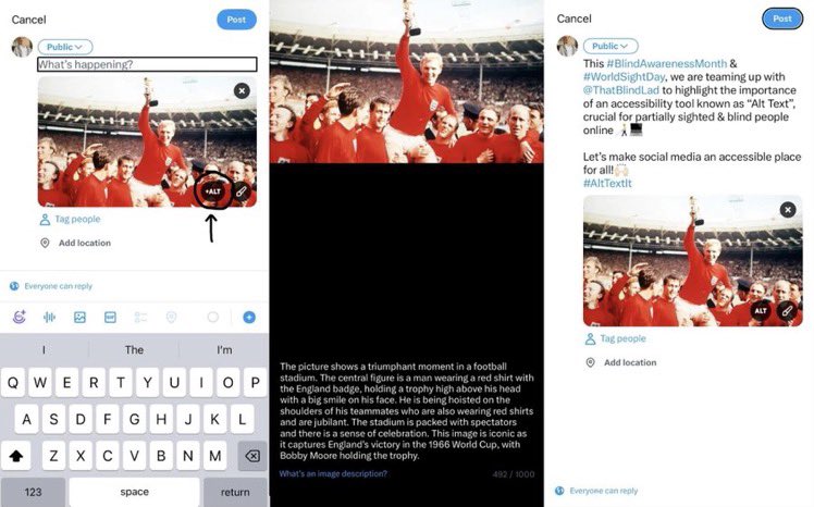 This #BlindAwarenessMonth &amp; #WorldSightDay, we’re teaming up with a host of accounts to highlight the importance of an accessibility tool known as “Alt Text”, crucial for partially sighted &amp; blind people online🧑‍🦯💻

Let’s make social media an accessible place for all!🙌🏻