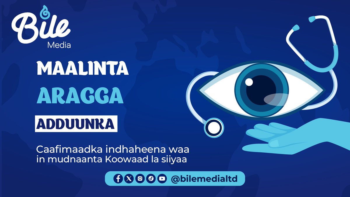 biletv322's tweet photo. Maalinta Aragga Adduunka oo maanta ku began ayaa sanad walba laga xusaa caalamka sidii sare loogu qaadi lahaa wacyiga caafimaadka indhaha #WorldSightDay https://t.co/ZOoA4rj6R1