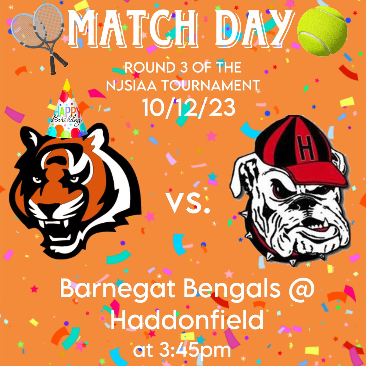 BIRTHDAY EDITION: Lady Bengals spend FIRST SINGLES SOPHIA VALLDERRUTEN’S  BIRTHDAY playing Haddonfield during Round 3 of the NJSIAA Tournament. Good Luck ladies and Happy 18th Birthday Sophia! 🥳🎾