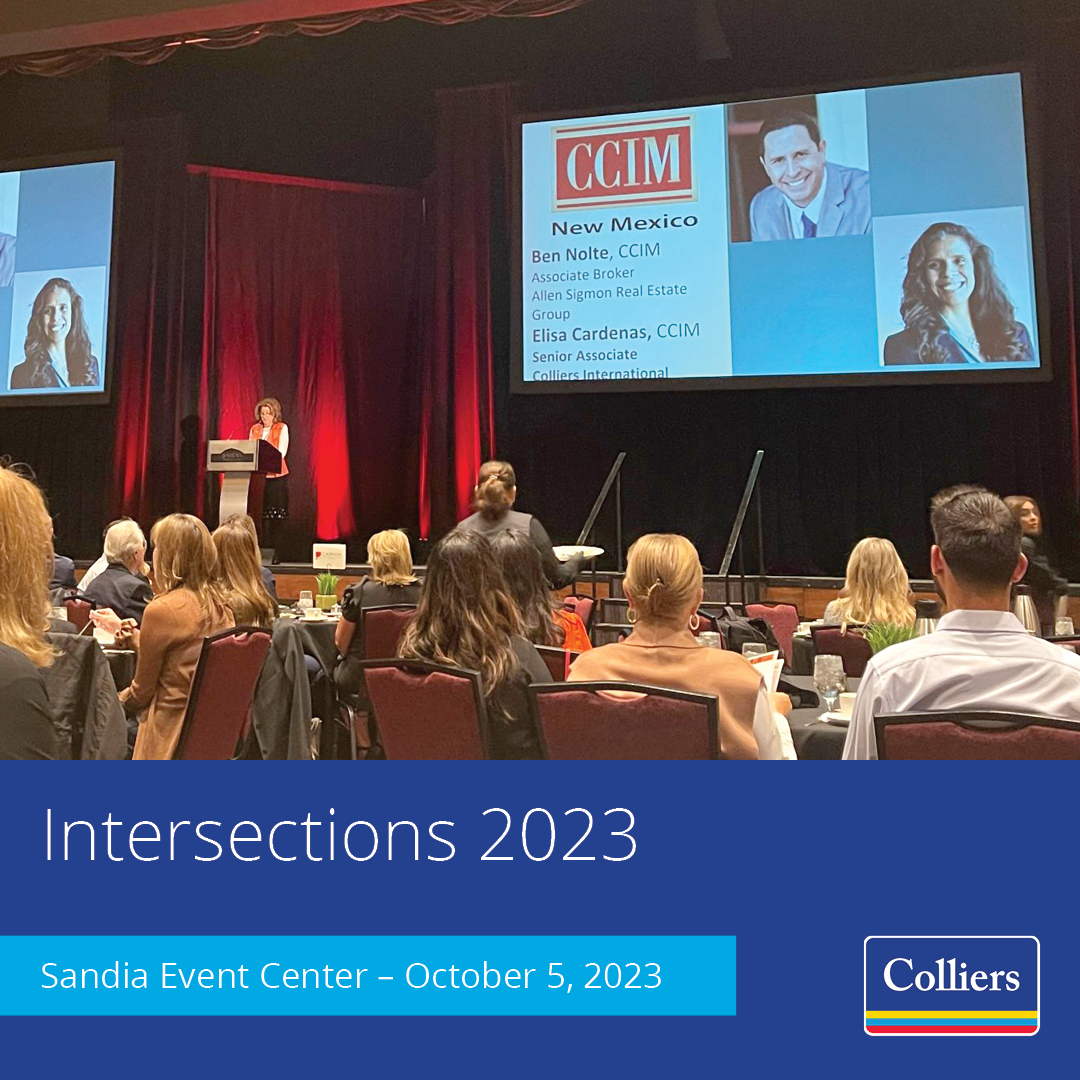 Colliers_NM's tweet photo. Intersections 2023 with @Colliers_NM!
Shoutout to our own Kate Potter, a driving force behind the @ULINM “One Site at a Time” program.
#imaginethepossibilities #Intersections2023 @RansomWith @FeinbergTeam @_inspiredventures @CARNMNM @CREWNM @NAIOPNM #ccimnm #sior #irem https://t.co/fHmQFCZwZy
