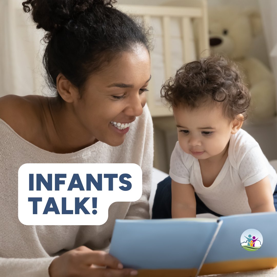 👶 Infants Talk! 💬

When infants begin to babble, they like the people around them to talk back. Have fun talking with your baby.

• Make silly noises
• Play peek-a-boo games
• Sing songs
• Show and talk about simple picture books

Learn more at bit.ly/3K6gd3G.