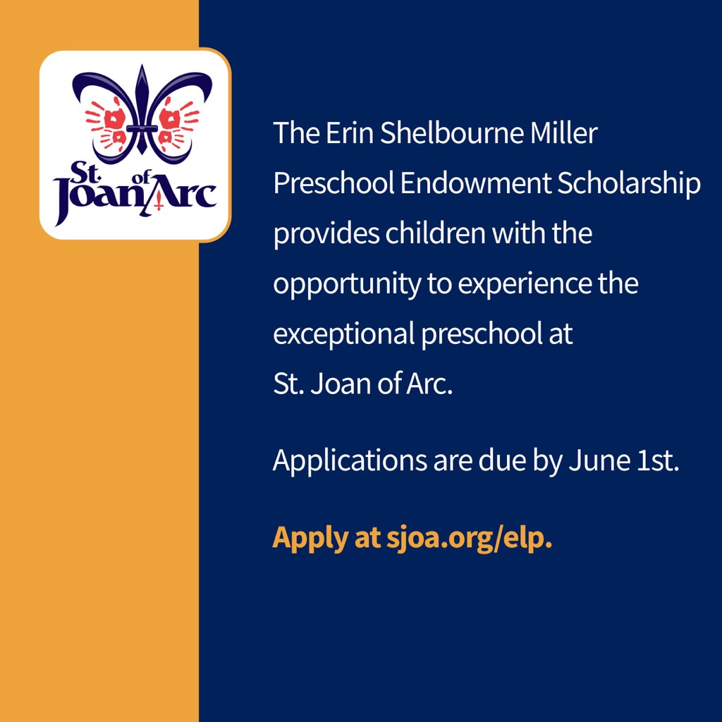 The Erin Shelbourne Miller Preschool Endowment was established as a scholarship to provide financial assistance for a child who is attending the St. Joan of Arc Preschool. This scholarship memorializes Erin Shelbourne Miller’s selfless contributions as a teacher and advocate.