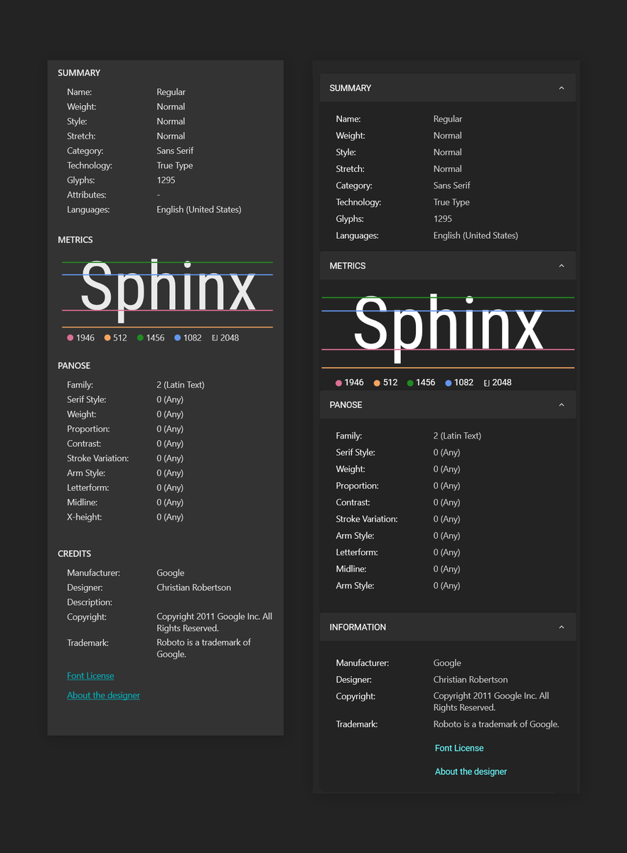 LctWorks's tweet photo. Redesigned Font properties panel. Here´s a before and after preview. https://t.co/BAVVaNlYhU