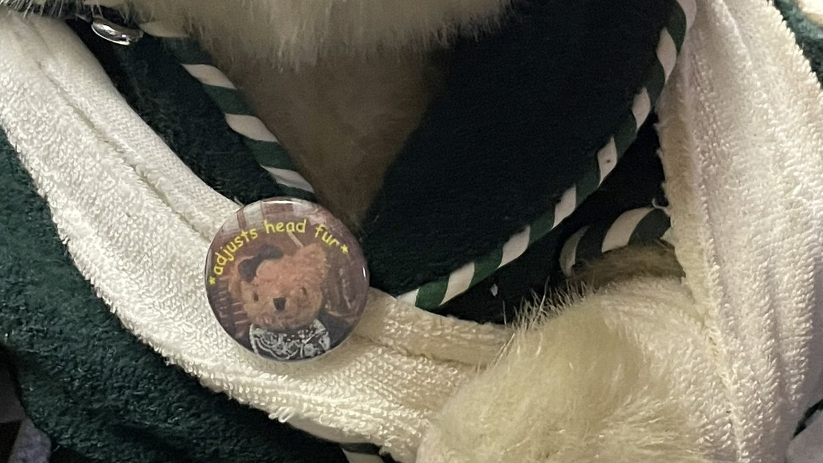 BearemyTed's tweet photo. @Jacobs_Clan Cilla Look! When Cuthbert saw my new badges, he immediately grabs the one with your picture and he doesn’t want to give it back! #ForgiveCuthbert #StandWithCuthbert https://t.co/0Jz7fP5ob7