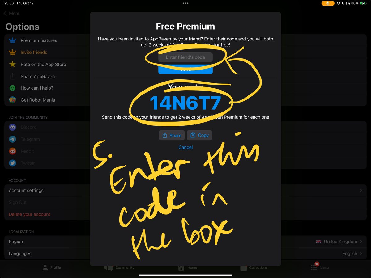 gavinski_s's tweet photo. #AppRaven is an app that can notify you when apps:
🟡become free 
🟡are released
🟡are discounted
🟡are updated etc. If you have the paid version you can get 
🟡email notifications 
 &
🟡 see when IAPs are on sale - very useful!

https://t.co/6YC11RAlBd

Even better, it has a referral system. When you download the app, go to ‘Menu’, then ‘Options’, then ‘How Can I Help’, then ‘Invite Friends’, then enter this code

14N6T7

into the ‘Enter Friend’s Code’ box. You will get 2 weeks for free. I don’t know whether it will try to get you to automatically subscribe after that, so be careful and make sure you cancel any subscription before it ends if you don’t intend to subscribe. Someone who tries this can maybe let us know whether it gives you the 2 weeks free without trying to make you subscribe. I will not be held responsible for people accidentally forgetting to unsubscribe 😜!

Cheers!