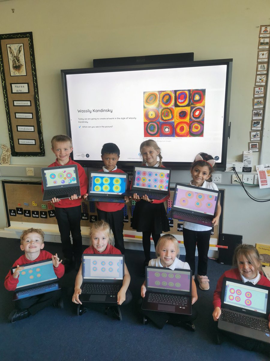BG_Hares's tweet photo. In computing, we've been working hard on Sketchpad to develop our tracker pad skills. Today we used the circle tool and drag and drop and replicate functions to make our own Kandinsky style art! #BGComputing https://t.co/AKFXKZKtlv