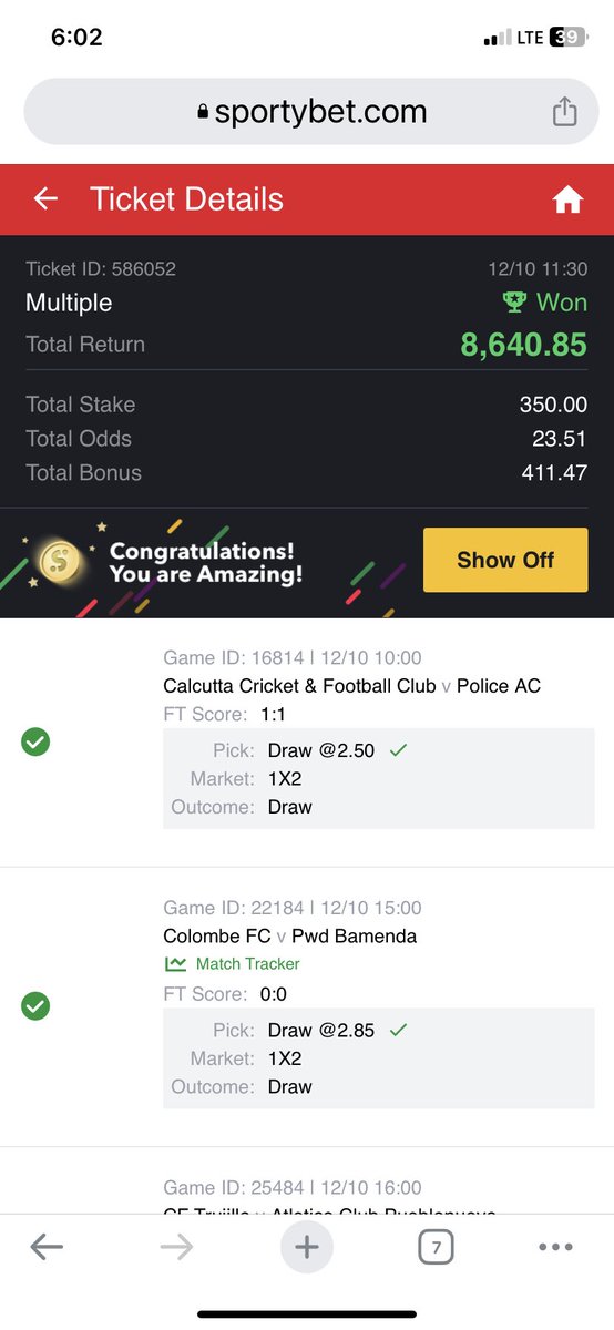 Adeyile11's tweet photo. @officialmoore7 Only 3 matches left when I saw the booking code and I played it and won 🥇 thanks boss 🙏 🙏 https://t.co/3FVT6gPoxE