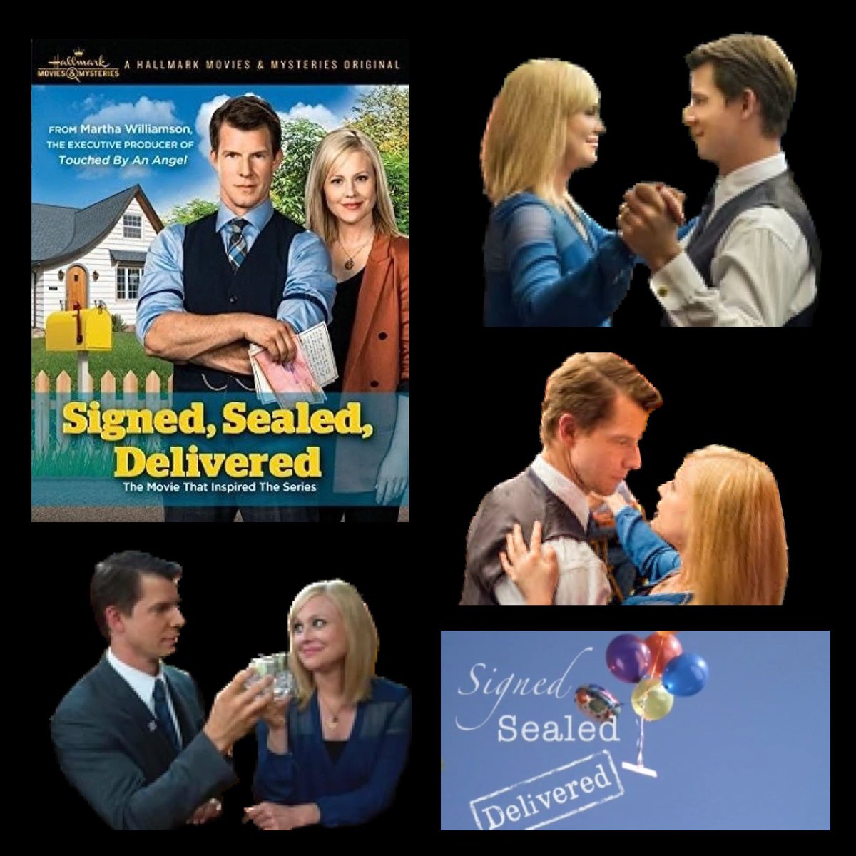 It’s #SignedSealedDelivered Anniversary♥️. 
Our life’s have been enriched so much by this wonderful movie that @MarthaMoonWater created. From the bottom of our hearts Thank you!♥️♥️ #POstables 
@hallmarkmovie 
@ElizabethYostHC 
@SamanthaDiPippo 
#LisaHamiltonDaly 
#WonyaLucas