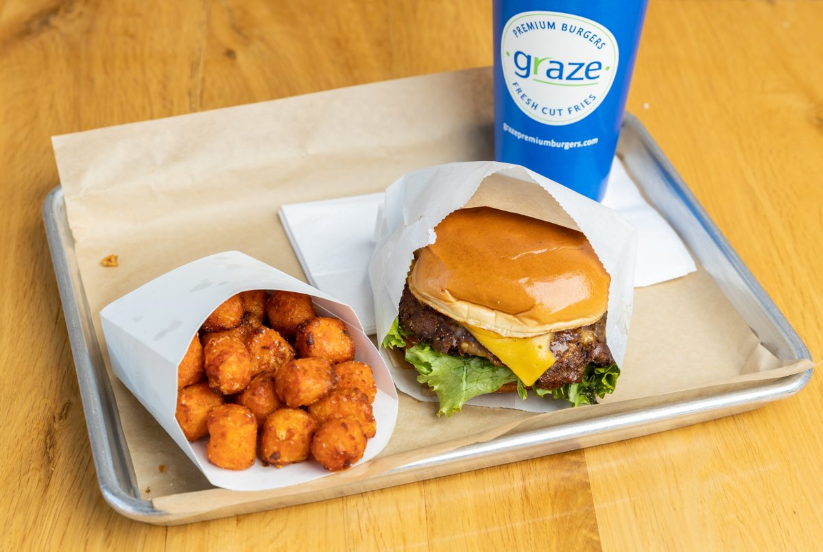 GrazeTucson's tweet photo. Fuel up for the weekend ahead with a premium burger and sweet potato tots. Yes, please! 🍔 https://t.co/qJg6i5FXVS