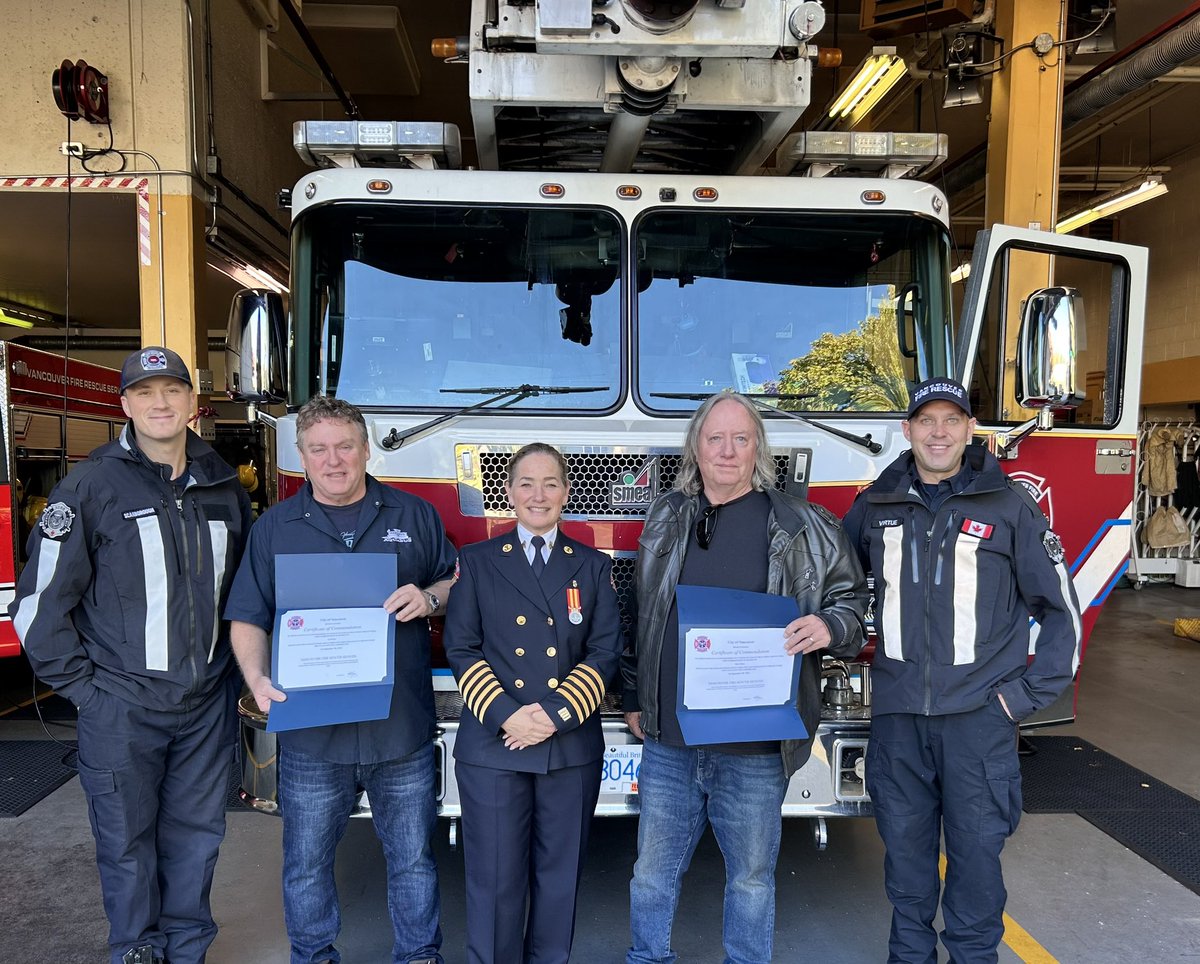 What an honour to recognize John and Jeff from <a href="/Aquabus/">THE AQUABUS</a> with the Fire Chief’s Commendation.

They rescued two occupants from a boat fire on September 6, 2023 in False Creek.

Thank you for stepping up to help others!
<a href="/CityofVancouver/">City of Vancouver</a> <a href="/IAFF18/">Van Fire Fighters</a>  <a href="/VanFireRescue/">Vancouver Fire Rescue Services</a>