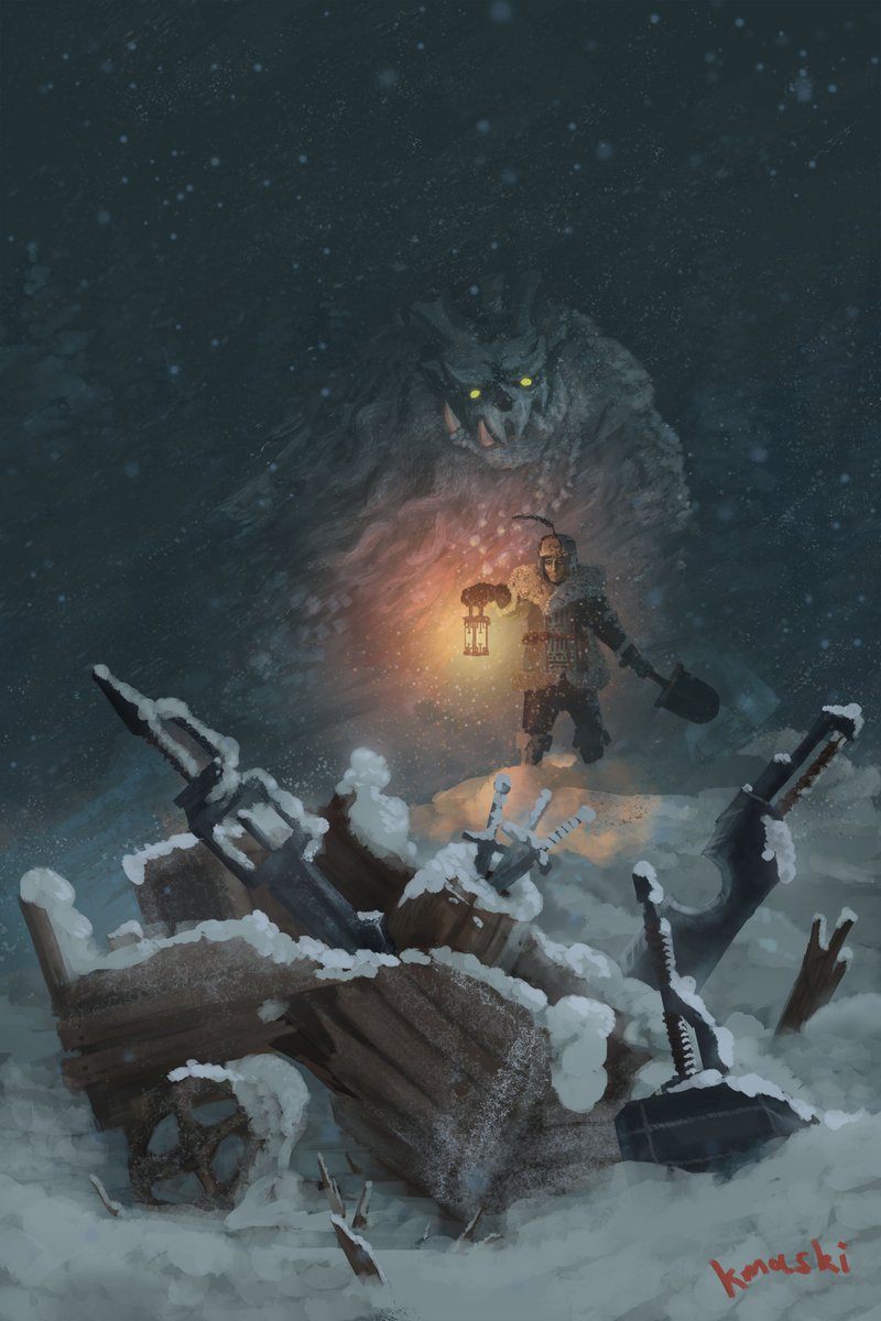 KMaskiArt's tweet image. "And where is that gold crown the merchant kept raving about? I didn't run here all the way before the hunter for nothing!"
a Grave misunderstanding. Goss Harag from #MonsterHunter