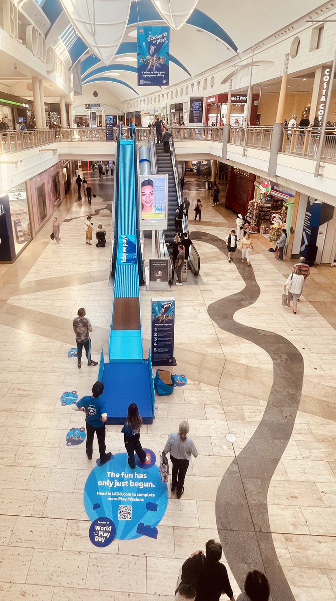RapportWW's tweet photo. Slide your way down from the LEGO store at Bluewater! 🛝 

Today is World Play Day! A time to STOP working and START using your Superpower of Play! To celebrate, the LEGO Group has transformed the escalator by the LEGO store into a slide!

#LEGO #WorldPlayDay #IMPACT #OOH https://t.co/B7KNn5EOJz