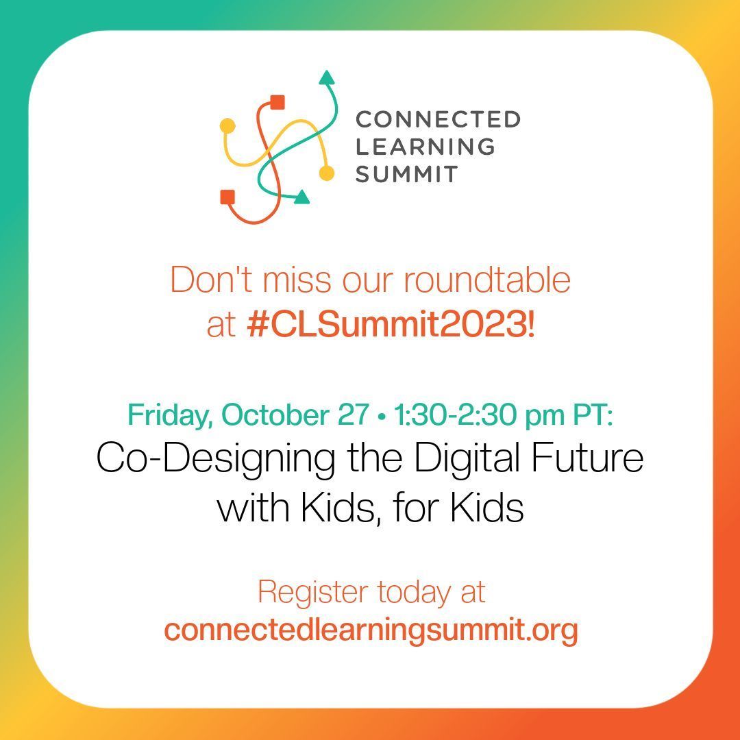 CooneyCenter's tweet image. If you&apos;re registered for #CLSummit2023, you can RSVP to save a spot at our roundtable! Join Medha Tare @jimmekaanderson @bustamante_as @DrBeltranGrimm @azadehjamalian @jasoncyip to talk about co-design with kids &amp;amp; families! See you there: bit.ly/3QdWySE 
cc: @TheCLSummit