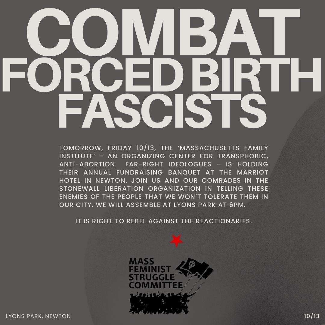 join us and <a href="/StonewallLibOrg/">Stonewall Liberation Organization</a> tomorrow at 6pm in Lyons Park in Newton, MA to combat and resist the reactionary Massachusetts Family Institute; check out our thread about MFI below.