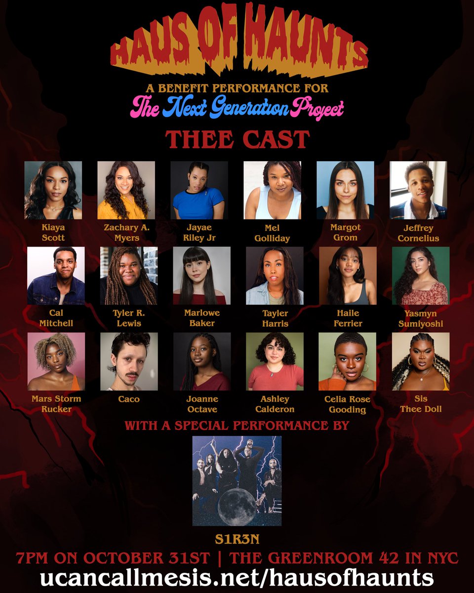 Thee Cast is STACKED! Haus of Haunts is going to be a spooktacukar time! Get your tickets today! Our goal over the month is to raise 15k for @wearetngproject please visit thee site for more info to purchase tickets(streaming also), buy merch, and donate! ucancallmesis.net/hausofhaunts