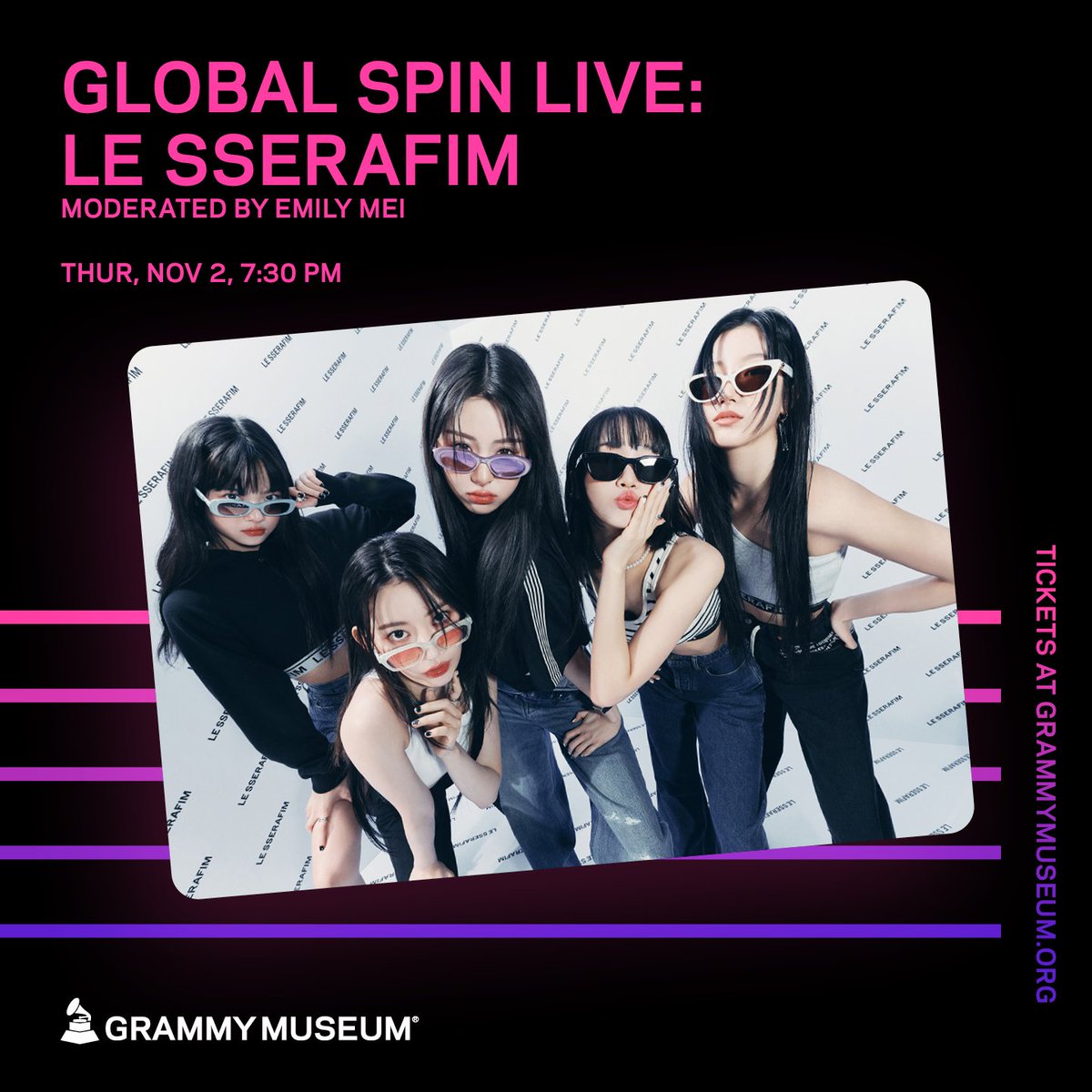 GRAMMY Museum (@grammymuseum) on Twitter photo Let us tell you 'bout @LE_SSERAFIM β the group is coming to the #GRAMMYMuseum on Nov. 2!
Don't miss their performance and conversation moderated by Emily Mei (<a href="/emilyghoul1/">Emily Ghoul (Emily Mei)</a>).
π Secure your tickets now: grm.my/3rNHIJk Let us tell you 'bout @LE_SSERAFIM β the group is coming to the #GRAMMYMuseum on Nov. 2!
Don't miss their performance and conversation moderated by Emily Mei (<a href="/emilyghoul1/">Emily Ghoul (Emily Mei)</a>).
π Secure your tickets now: grm.my/3rNHIJk