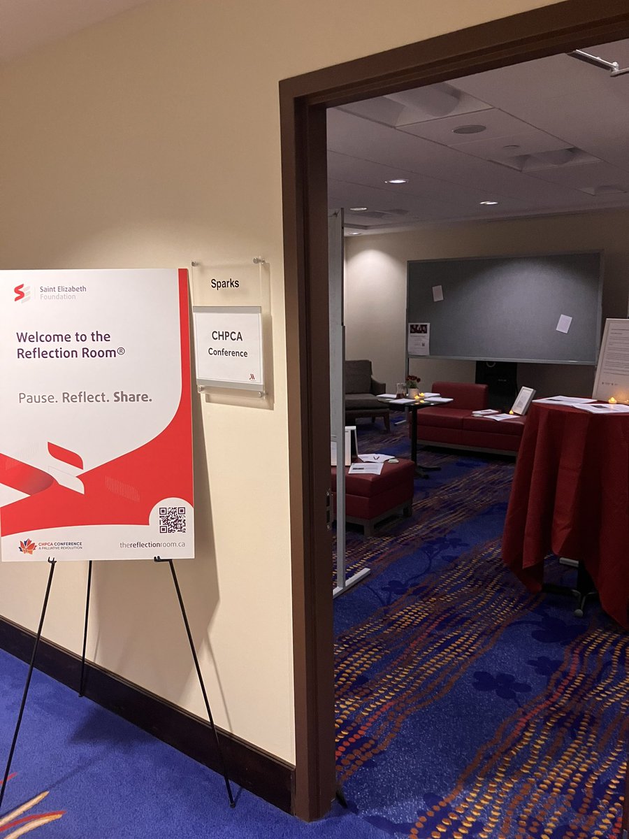 StElizFdn's tweet photo. We’re proud to sponsor this year’s @CanadianHPCAssn Confernce! With many Foundation &amp; @SEHealth_SEHC team members attending, we wanted to offer participants a space for quiet reflection. Our #ReflectionRoom is set up as a space to pause, reflect, &amp; share on our collective work. https://t.co/wiVIwxQ2So