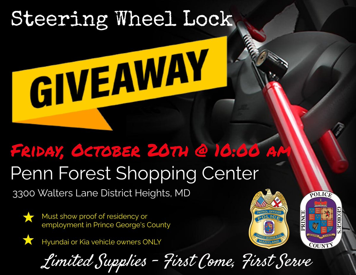 Save the date! October 20, 2023 for a free steering wheel lock giveaway.