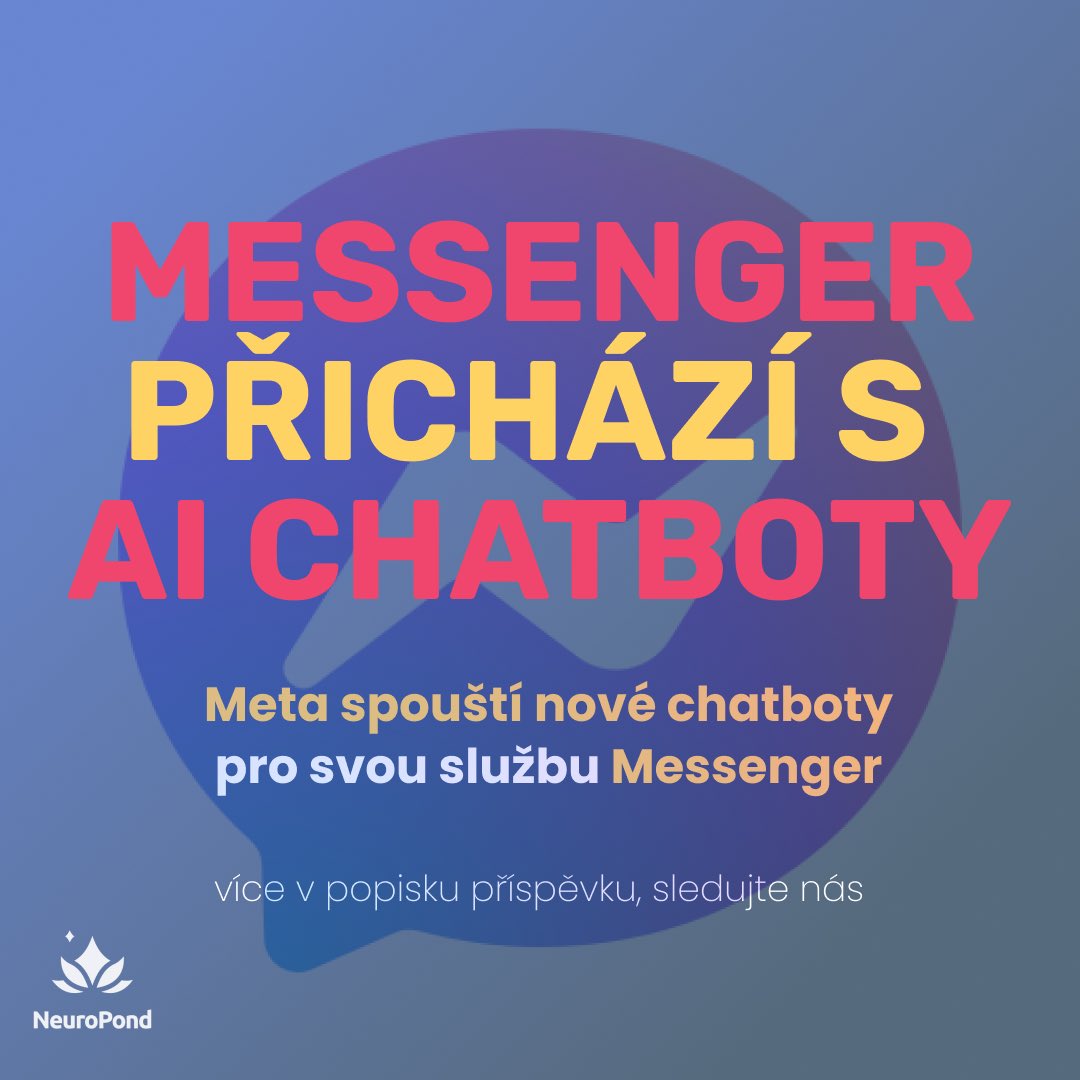 neuropond's tweet photo. Meta spouští nové chatboty pro svou službu Messenger. Firma nazývá svého hlavního chatbota "Meta AI" 🤖 a lze ho použít pro zprávy a zábavu. Ředitel společnosti Meta, Mark Zuckerberg uvedl, že chatboty jsou stále ve vývoji a mají určitá omezení 🛠️. https://t.co/BwzCfvAMxd