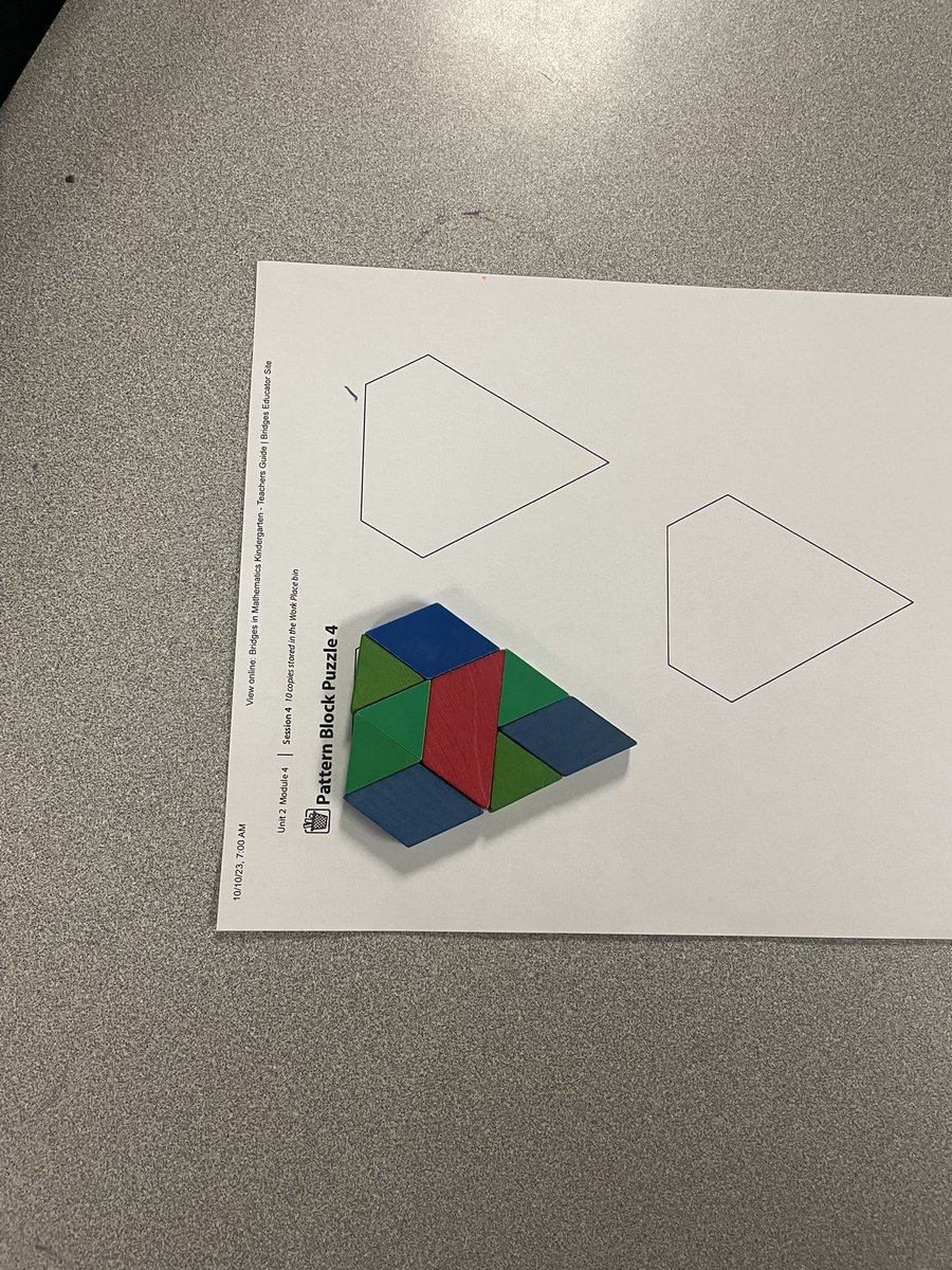 MissMurski's tweet photo. Pattern block puzzles!! Definitely provides a challenge for my students but they love it🔸🔻🔵🟪  @HumbleISD_OFE @BeSmart_OFE  #LevelingUpOurLearning https://t.co/oeM6cjyAts