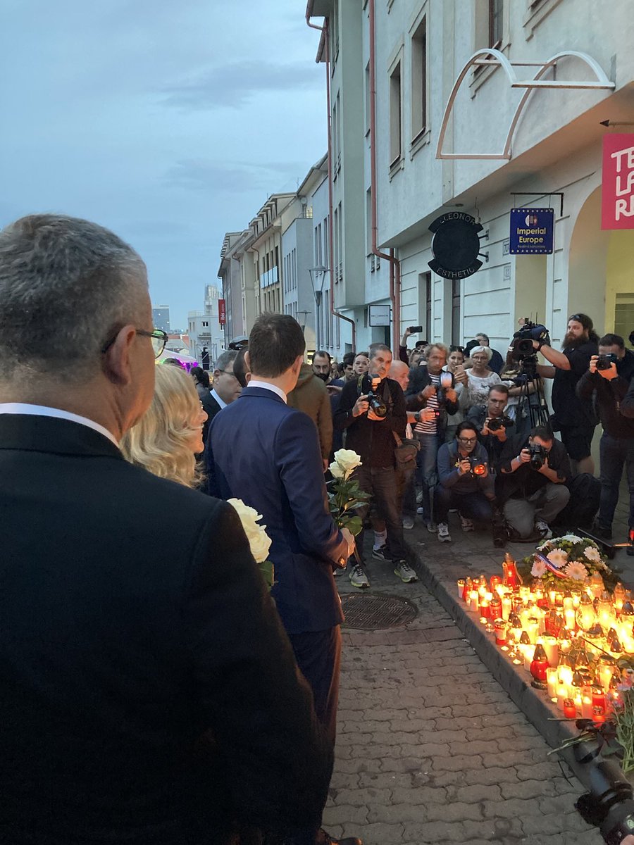 One year after horrible attack on LGBTIQ+ community we placed flowers with @LudoOdorPM at the memorial place to remember Matúš Horváth and Juraj Vankulič. Slovakia will never forget 💔