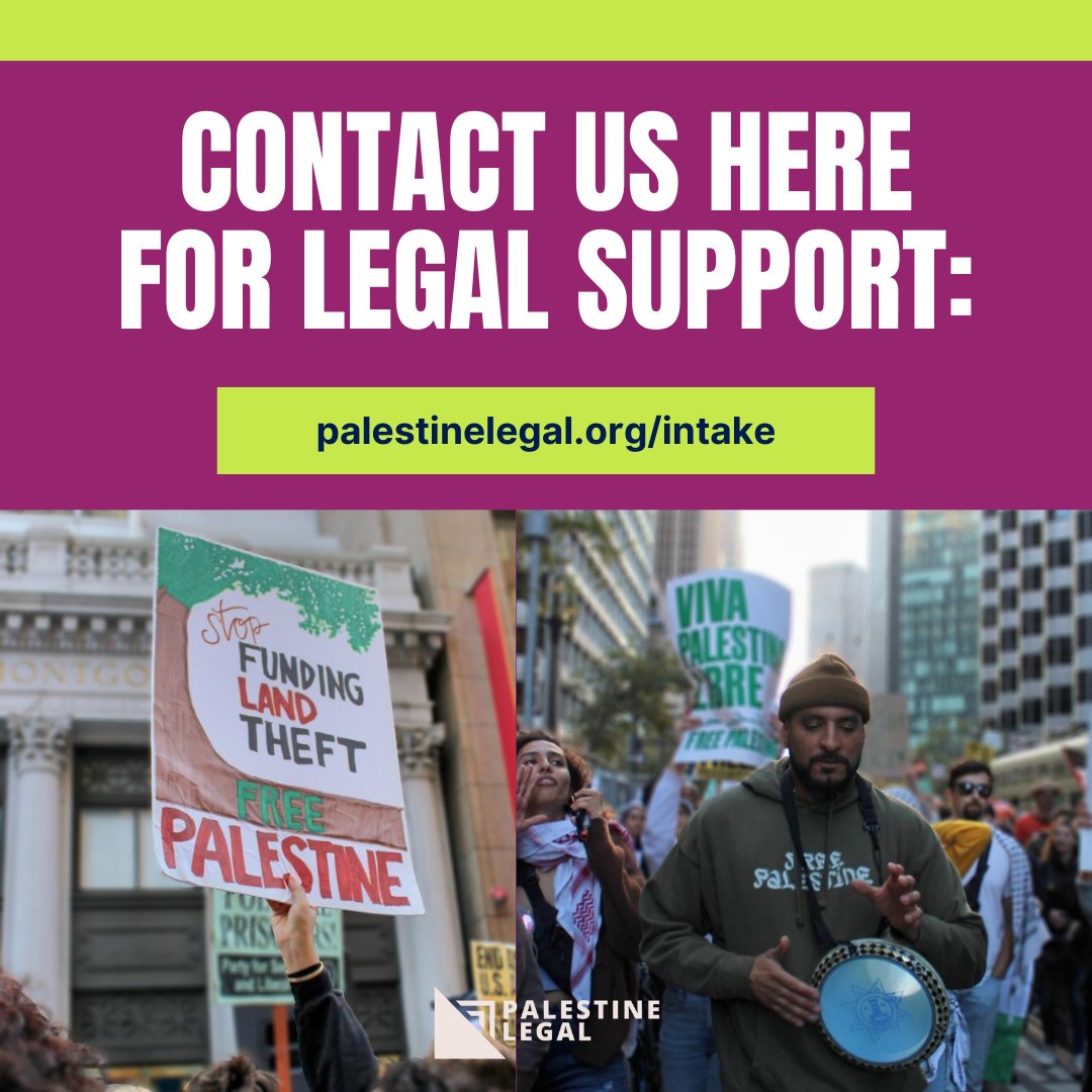 REMINDER: As we witness an unprecedented increase in attacks on advocates for Palestinian freedom, please remember to use our intake form to request our pro-bono (free) legal support or advice: palestinelegal.org/intake. 📸 photos by: @pettystinian on IG