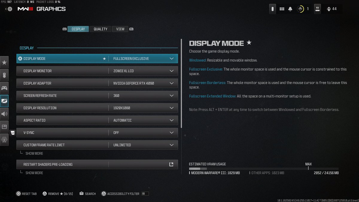 Display & View Settings:
