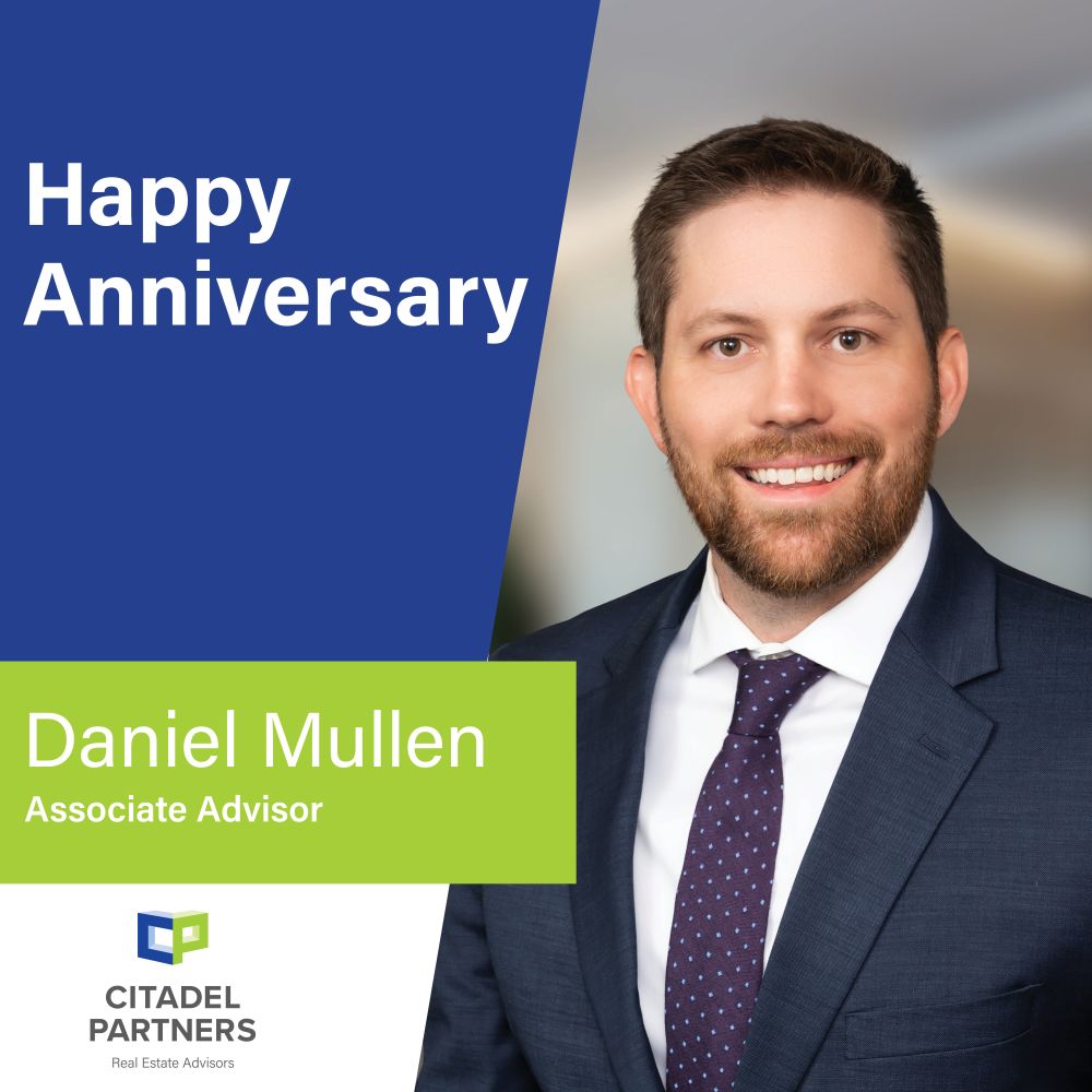 Join us in congratulation Daniel Mullen on three years with Citadel Partners! Your #marketknowledge and #leaderhsip in #CowTown and beyond is unmatched. Here's to the next three years!

#anniversary #FortWorth #CRE