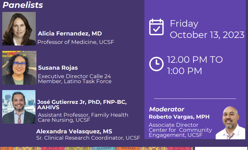 Tomorrow (Friday)at 12pm - @CTSIatUCSF panel Q & A with research staff, faculty, and community partners about career paths, Latinx research, and health disparities diversity.ucsf.edu/sites/default/… @RAVMPH @UCSF_CCE