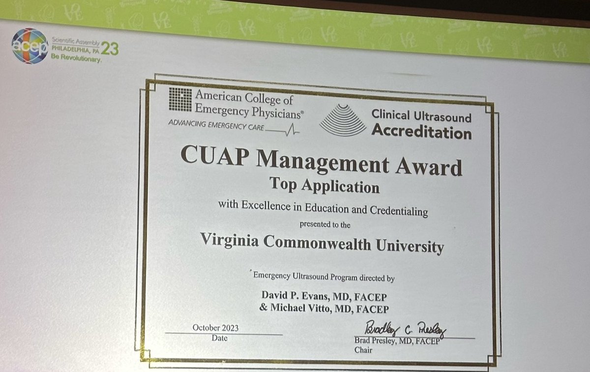 Congrats team on top #ACEP23 #CUAP award. Strong work!