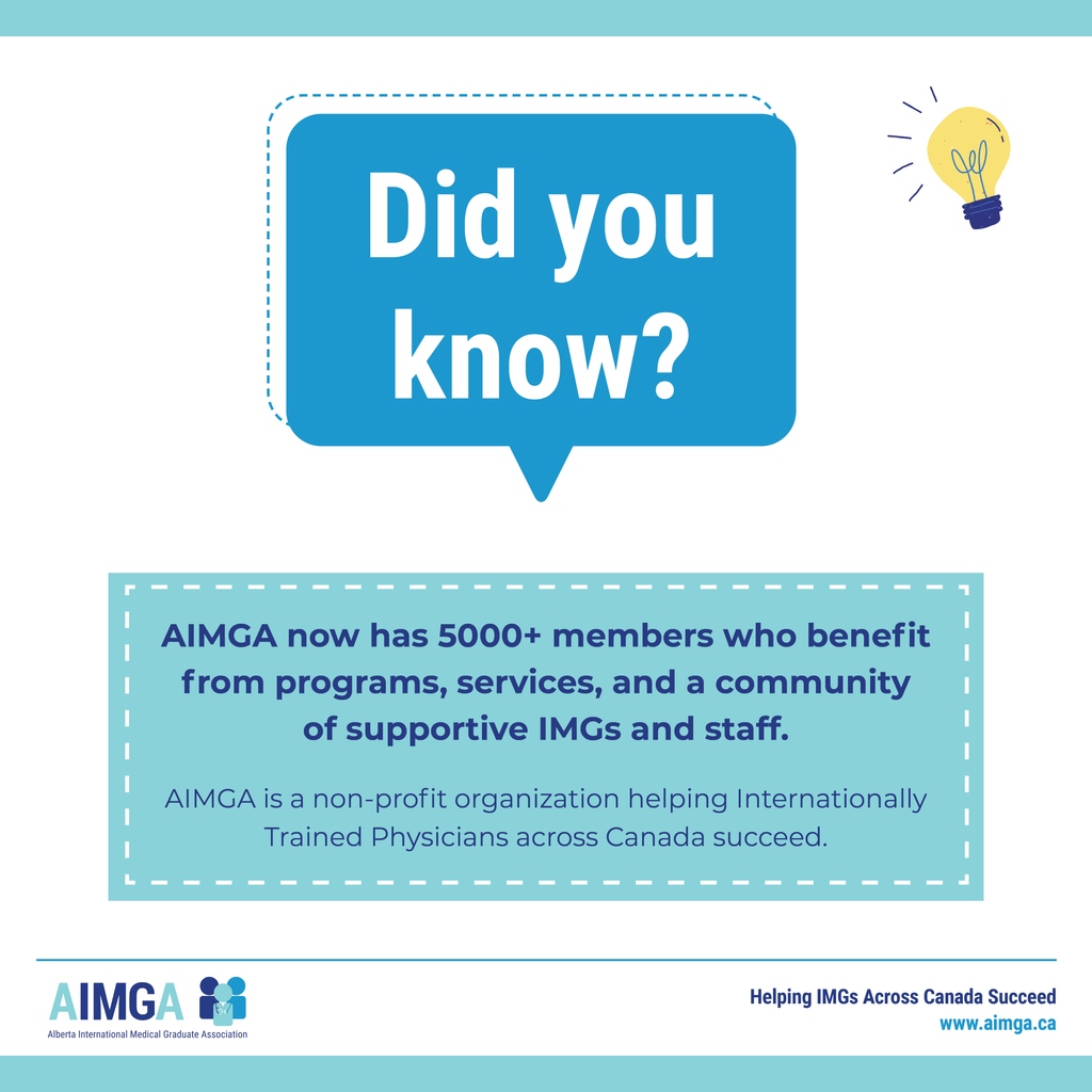 AIMGA is now a community of 5000+ members! Thank you for being a part of our community and we eagerly anticipate welcoming even more in the days to come.

#aimgacommunity #img #aimga #albertainternationalmedicalgraduateassociation #programs #career #licensure #physician #canada