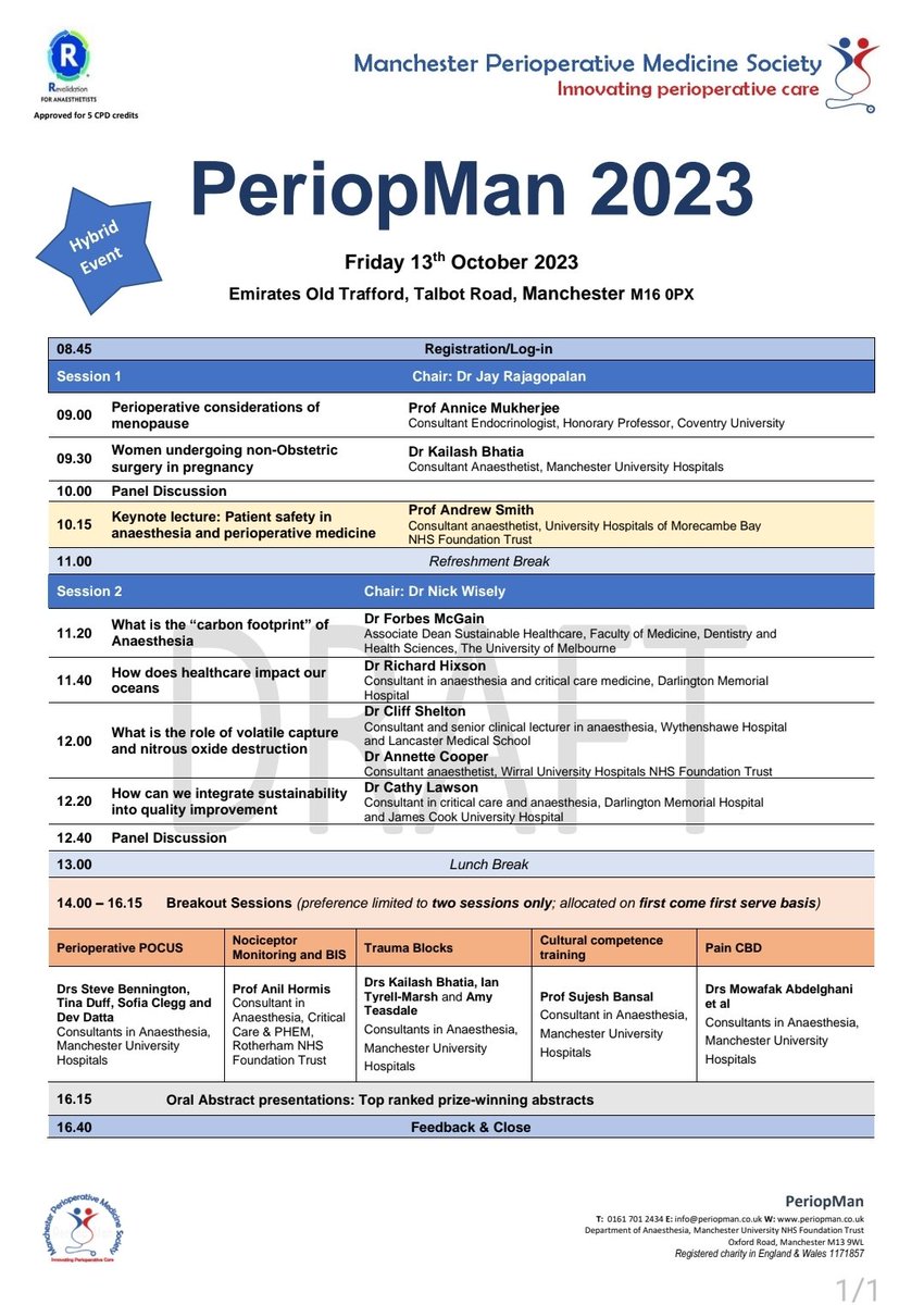 Really looking forward to @PeriopMan 2023 

Hybrid conference. Many colleagues have worked really hard for months to organise this hybrid event. 

@sequinista @kcbanaesthesia @DrCliffShelton @anilhormis @Mowafak76
@DrDavidMcCarthy @RCoANews
@CPOC_News

periopman.co.uk