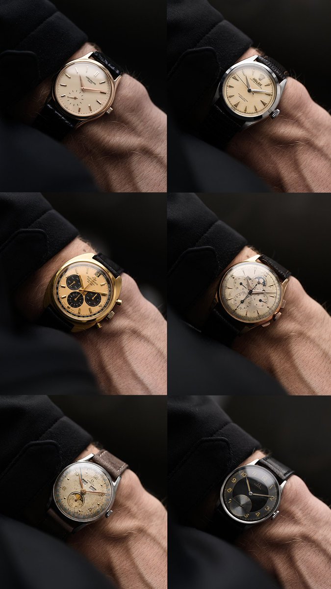 Goldammer_me's tweet photo. Todays drop at https://t.co/ATrBnV6cZp
1. #PatekPhilippe #Calatrava Rose 18k 1991
2. #Movado Datron Chronograph 18k 1970s
3. #UniversalGeneve #TriCompax 18k Jumbo 1950
4. #Rolex Oyster Perpetual Honeycomb 1953
5. Omega Cosmic #Moonphase 1947
6. #Omega Sub Second Black 1939 https://t.co/1NX2HkHT5o