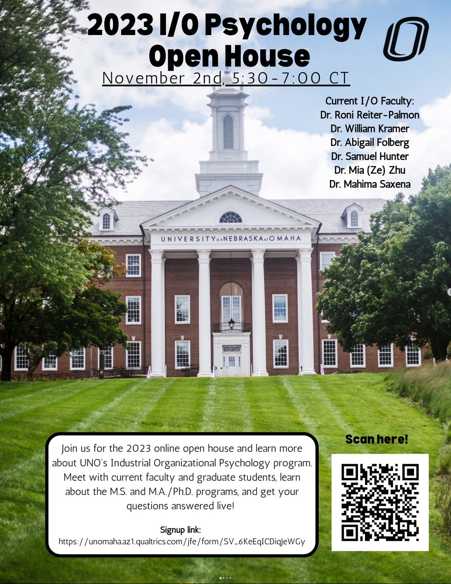 Interested in a graduate degree (Master's or Ph.D.) in I-O Psychology? Join UNO faculty and students at our open house on Nov. 2nd. Sign up here

unomaha.az1.qualtrics.com/jfe/form/SV_6K…

<a href="/UNOGradStudies/">UNO Graduate Studies</a> <a href="/SIOPtweets/">SIOP</a>