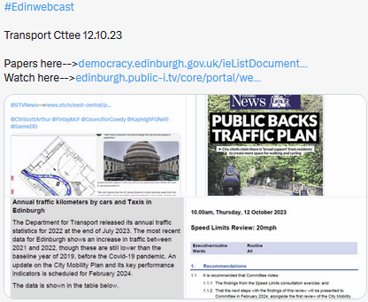 SpokesLothian's tweet photo. @CyclingEdin @SpokesPorty @Cyclesouthedin @EdinReporter @edfoc @best_edinburgh @CllrChasBooth @LivingStreetsEd @DaveJFrench @johnrobson87 @paeonyfan @SW20Ed @Algorhythmica1 @thecockburn @Bridie_EVOC @TrafficLow @EdCriticalMass @CllrScottArthur @FinlayMcF @SanneDD @DAstonSNP @LeithLtn @corstclimaction @julebandel @KatrinaFaccenda @CouncillorCowdy @KayleighFONeill @SkyscraperCity @iaindocherty @Phil_Goodwin99 @carltonreid @POPScotland @JimDensham @friendprestfld @PrestonfieldPS @Edinburgh_CC @HistEnvScot @carfreeholyrood Transport Cttee 12.10.23 #Edinwebcast

Our complete tweet thread is above

includes..
#GeorgeStreet
#StJamesQuarter
#RoadSafetyPlan
#MobilityPlan consultn results
#20mph ditto
#HolyroodPark

Most votes unanimous
But on MobilityPlan &amp; HolyroodPark
  Yes: Lab+SNP+Green+LD
  No: Con https://t.co/mUSnSDYn3l