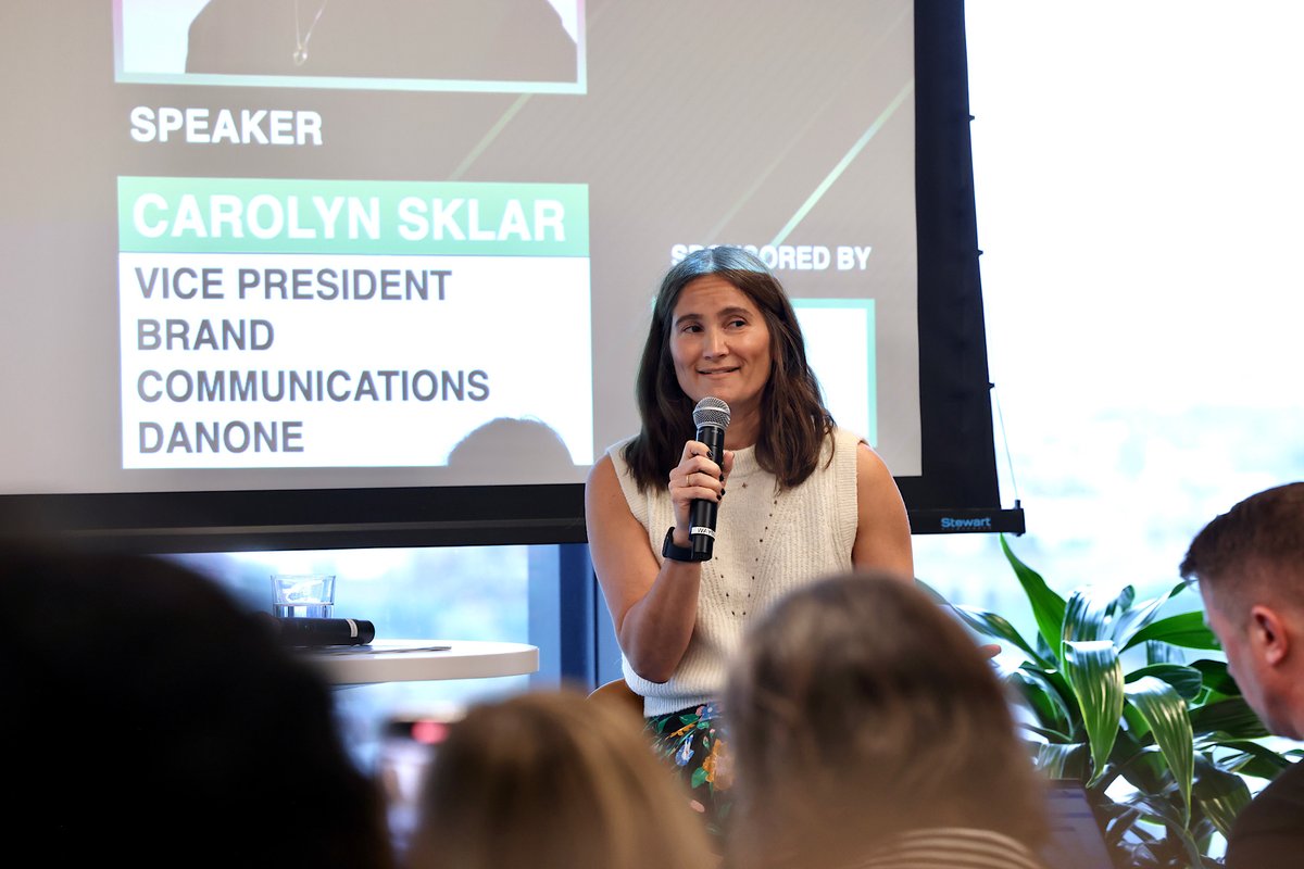 PRWeekUS's tweet photo. In our breakout session at #PRDecoded we hear first hand from @Danone North Ameria one of the largest certified B corops on how purpose, when applied authentically can unlock growth and innovation. Featuring Carolyn Pilkington Sklar of @Danone and Alison DaSilva of @zenogroup https://t.co/4XOTiMT4nb