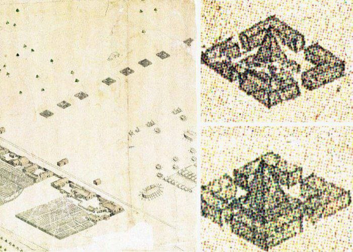 On the axonometric plan of St. Petersburg from the 18th century, besides the destroyed houses and buried buildings, there is another interesting detail. In the northern part of Vasilievsky Island there are rows of erected pyramids. Who built them, for what purpose,