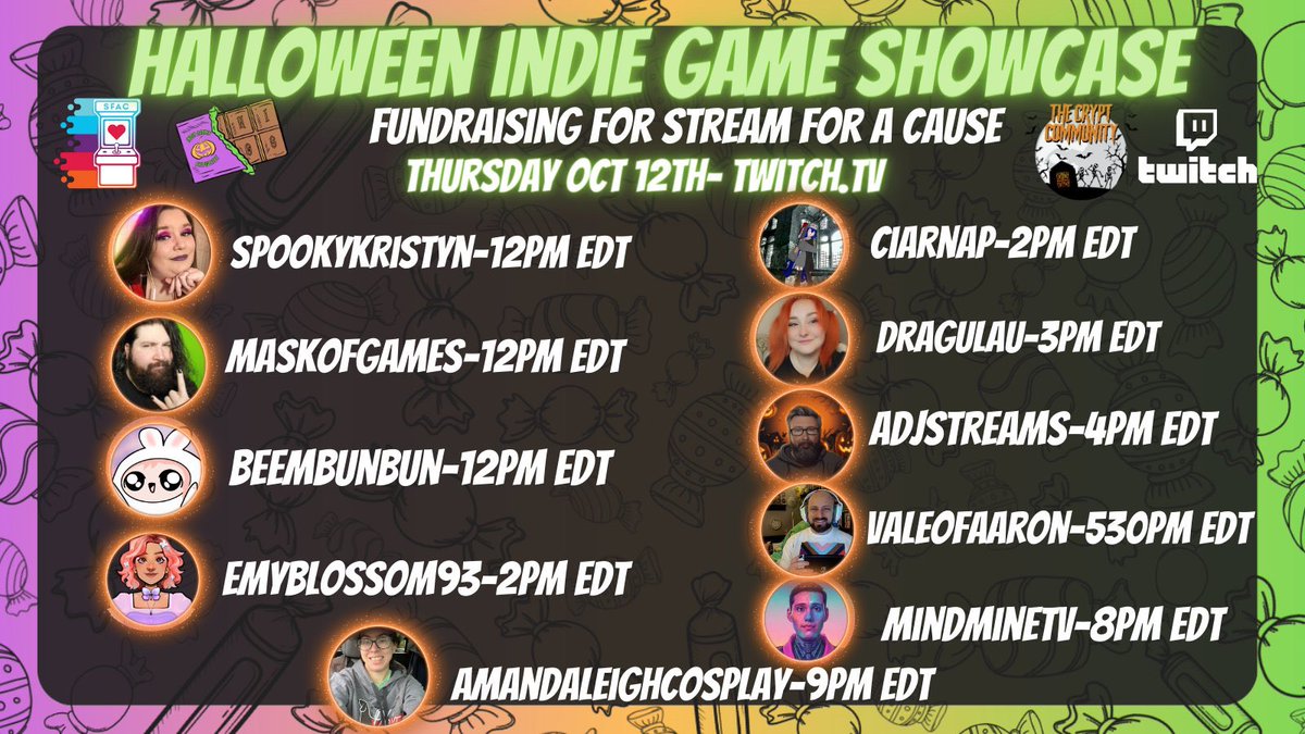 Join all of us from the <a href="/CryptCommunity/">The Crypt Community</a>  today to support <a href="/Streamcause/">Stream for a Cause 🔜 #PAXeast</a> while we play awesome games &amp; do fun donation incentives (giveaways, cosplay streams &amp; more)! 

Let's provide some treats to organizations that do so much for our communities!