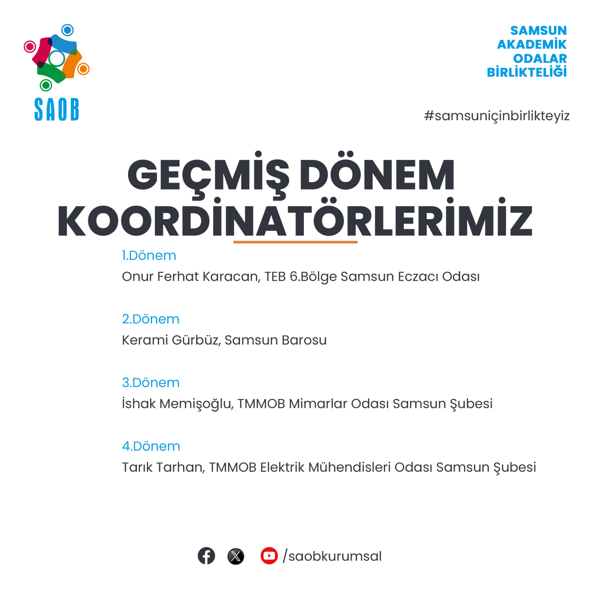 saobkurumsal's tweet photo. Geçmiş Dönem Koordinatörlerimiz!
#saob #samsun #samsuniçin #samsuniçinbirlikteyiz https://t.co/IjdogrDTXH