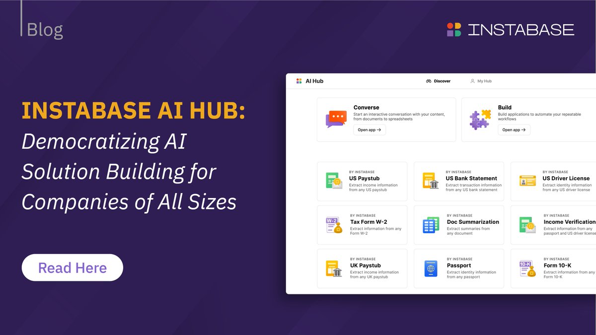 InstabaseInc's tweet photo. We are excited to be bringing our enterprise grade platform to companies of all sizes. Read our latest blog by our Product Manager, Bastiane Huang, on how we simplify solution building and automate processes with unstructured data. Read more https://t.co/nEKPmQTLeK #GenerativeAI https://t.co/GrdYXSXT24